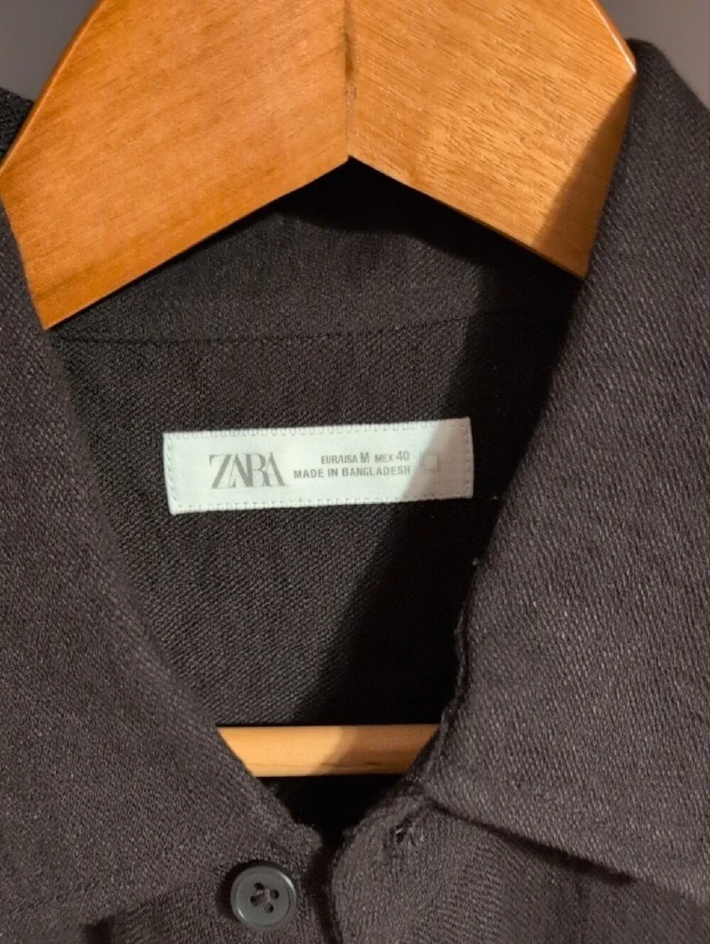 Zara Men's Black Textured Button-Front Shirt Jacket